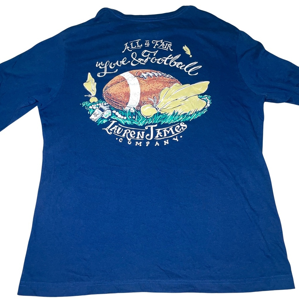 Lauren James Navy Blue Long Sleeve Football Pocket Tee Small EUC